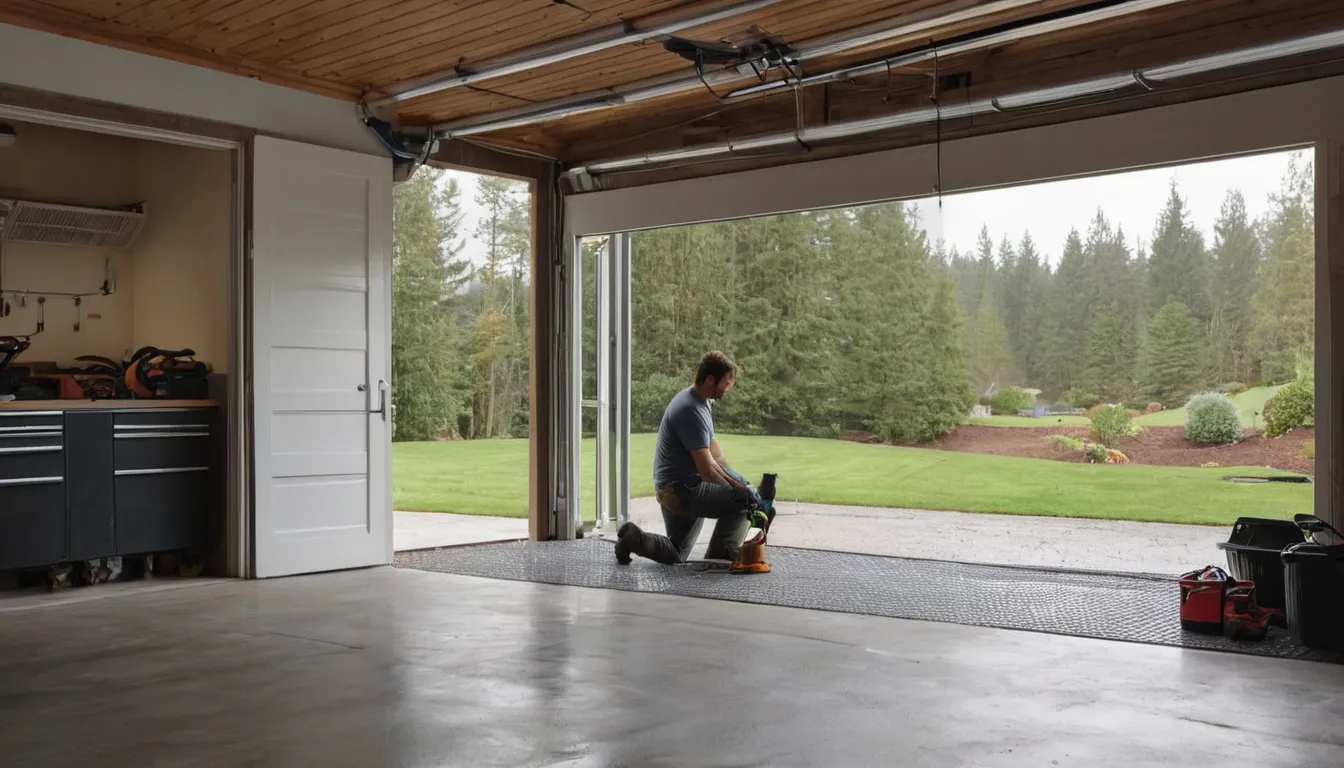 Friendly local provider checking a garage door spring with a homeowner in a Tacoma home